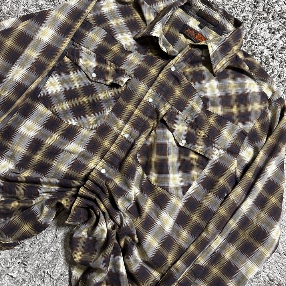 Pearl Snap Plaid Button Down Light Shirt